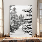 Winter Pine Forest Wall Art Canvas Print, Minimal Winter Landscape