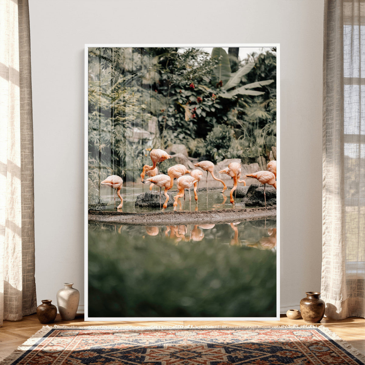 Flamingo Wall Art Canvas Print, Tropical Wildlife Scene