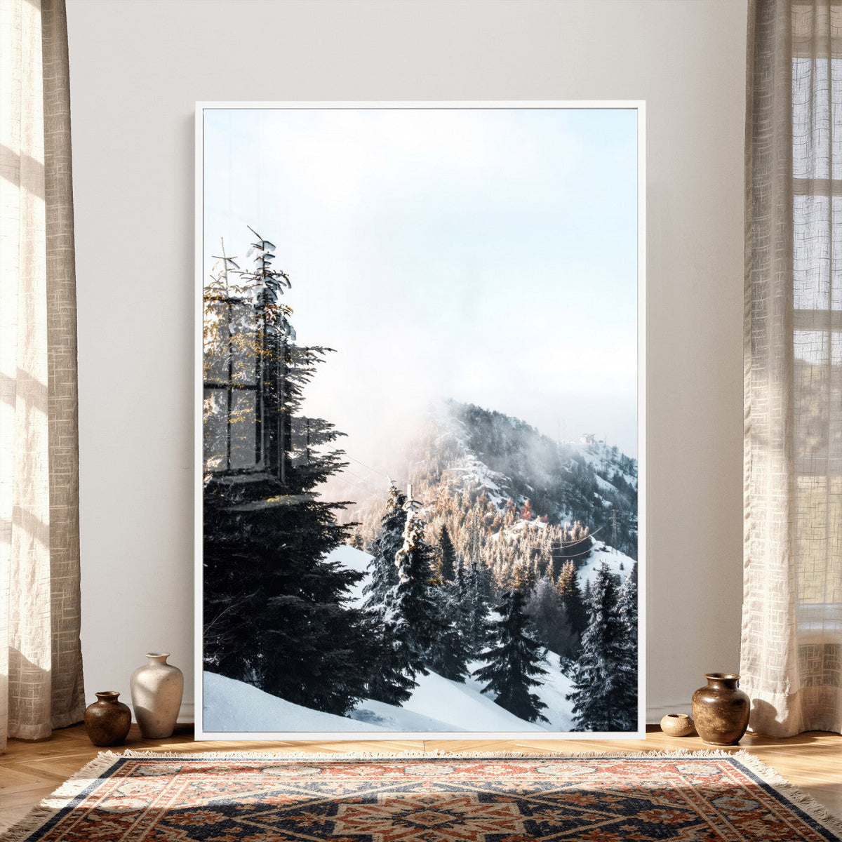 Snowy Mountain Forest Wall Art Canvas Print, Winter Pine Landscape