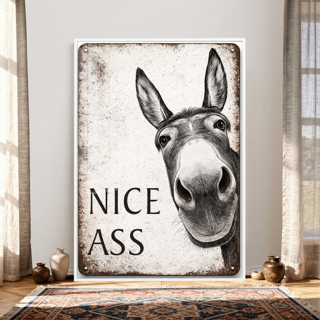 Funny Donkey Bathroom Wall Art Canvas Print, Nice Ass Farm Animal Sign