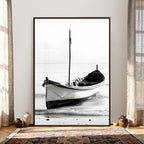 Minimal Boat Wall Art Canvas Print | Black and White Coastal Photography