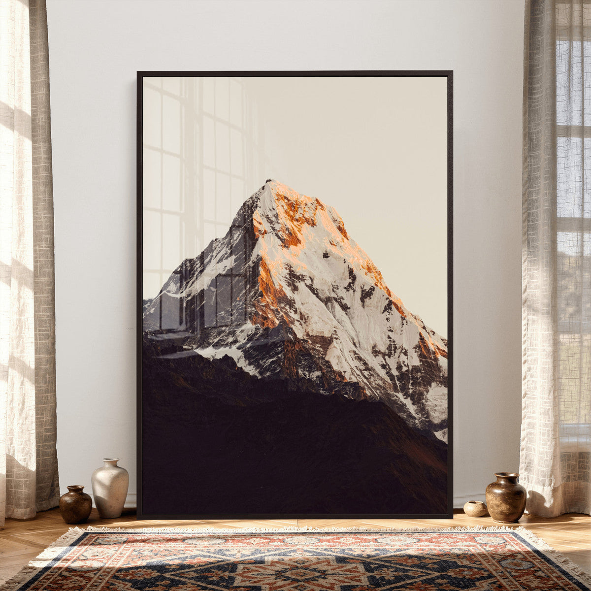 Golden Peak Mountain Wall Art Canvas Print, Minimal Alpine Landscape