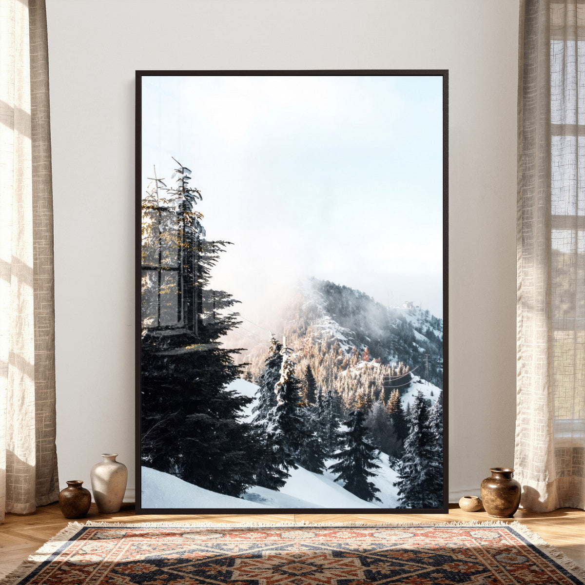 Snowy Mountain Forest Wall Art Canvas Print, Winter Pine Landscape