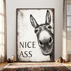 Funny Donkey Bathroom Wall Art Canvas Print, Nice Ass Farm Animal Sign