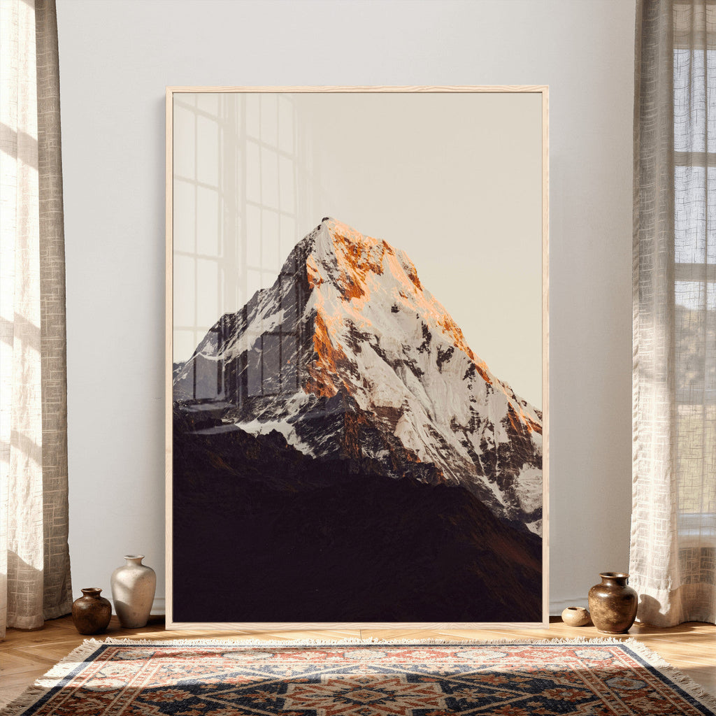 Golden Peak Mountain Wall Art Canvas Print, Minimal Alpine Landscape