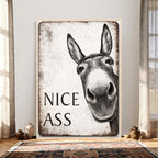 Funny Donkey Bathroom Wall Art Canvas Print, Nice Ass Farm Animal Sign