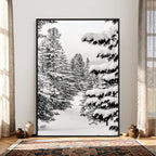 Winter Pine Forest Wall Art Canvas Print, Minimal Winter Landscape