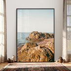 Rocky Coastline Wall Art Canvas Print, Minimal Coastal Landscape
