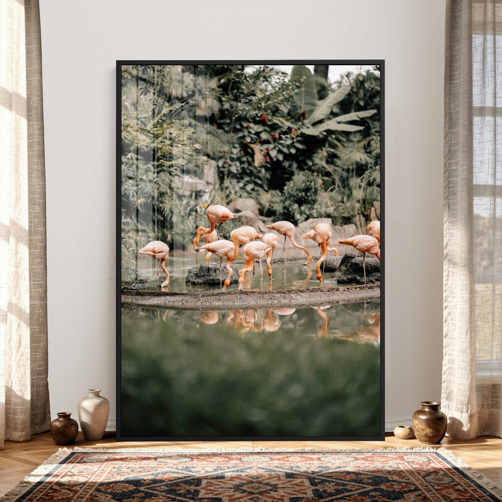 Flamingo Wall Art Canvas Print, Tropical Wildlife Scene