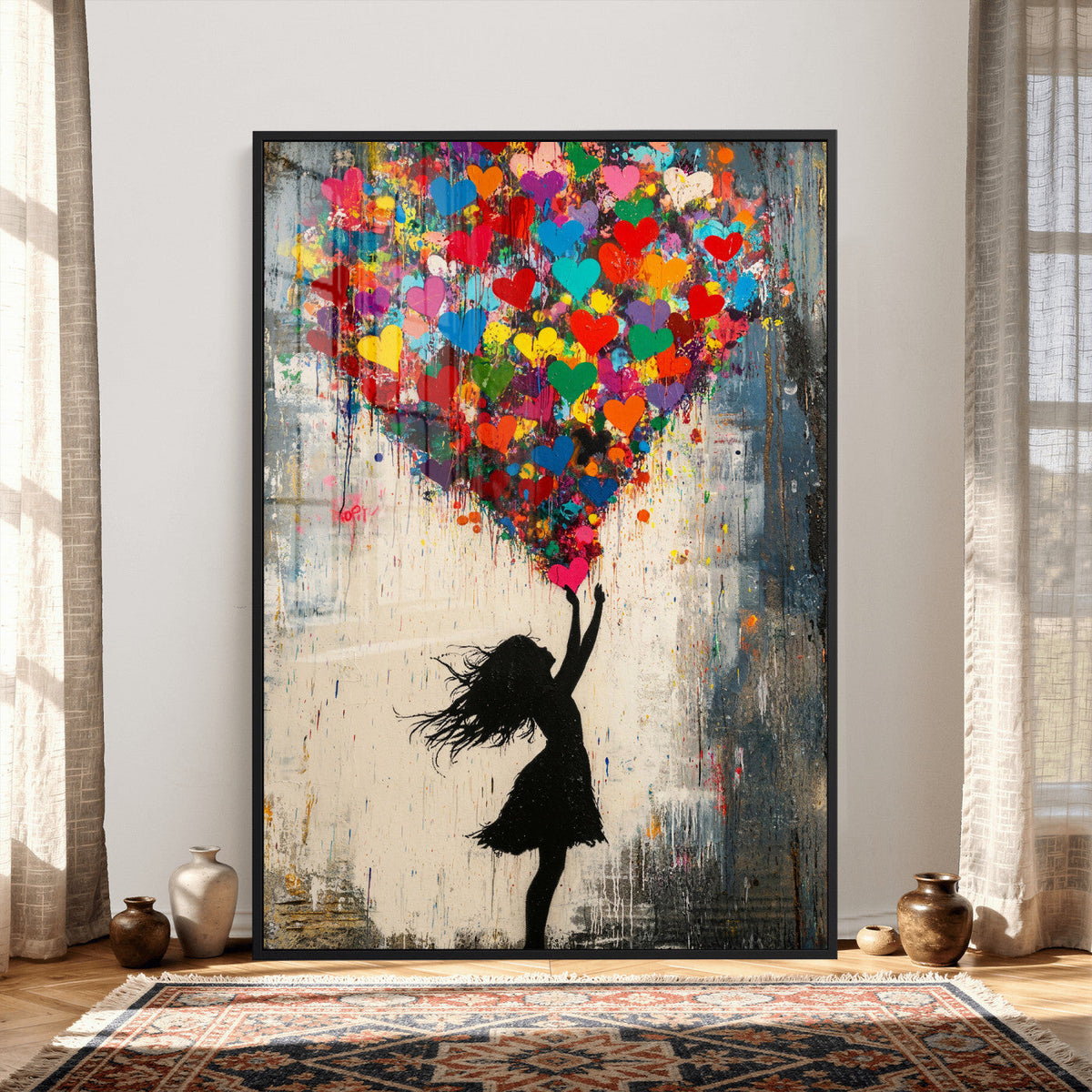 Banksy Street Art Canvas Wall Art, Girl Heart Balloons