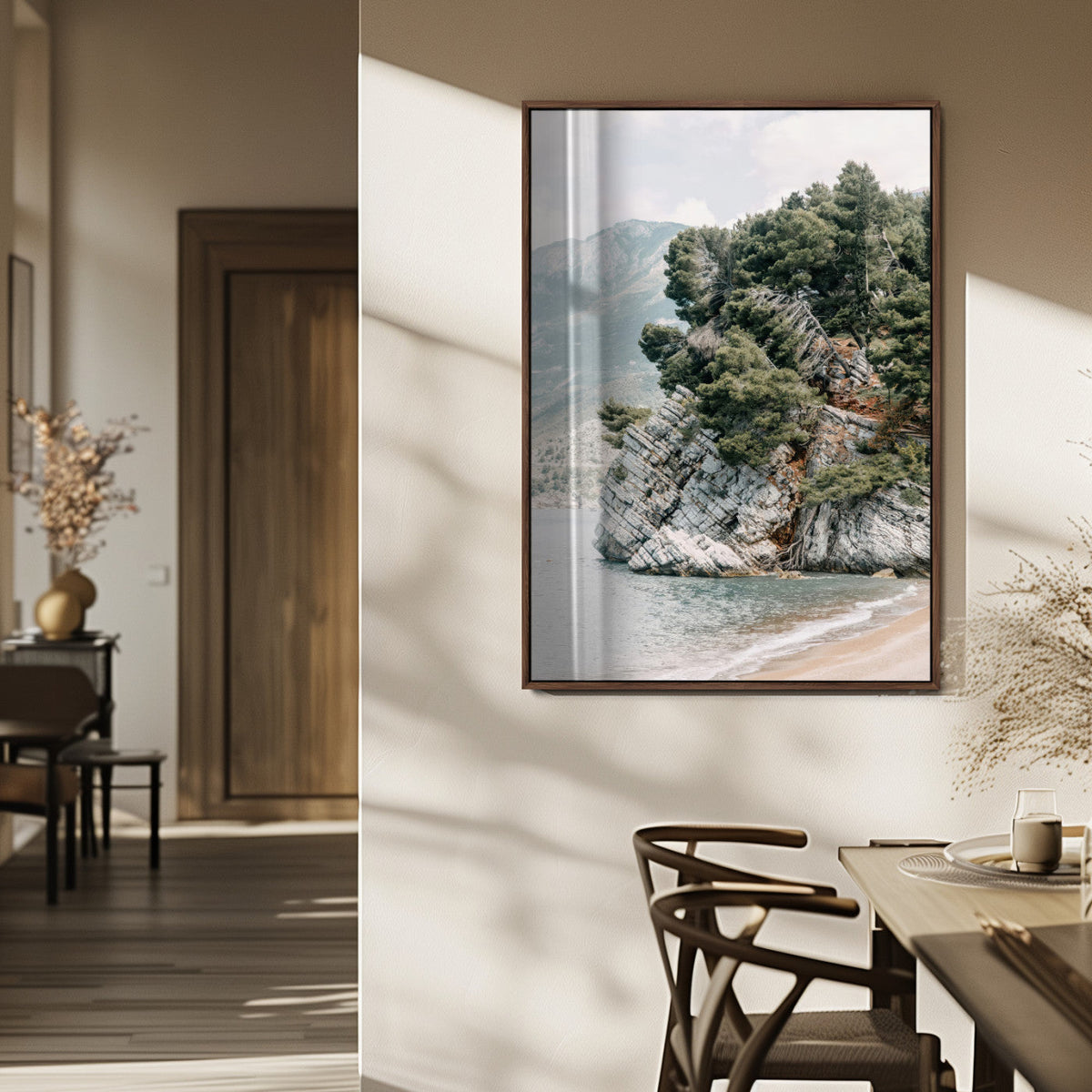 Beach Trees Wall Art Canvas Print, Framed Earthy Beachside Coastal Nature Art