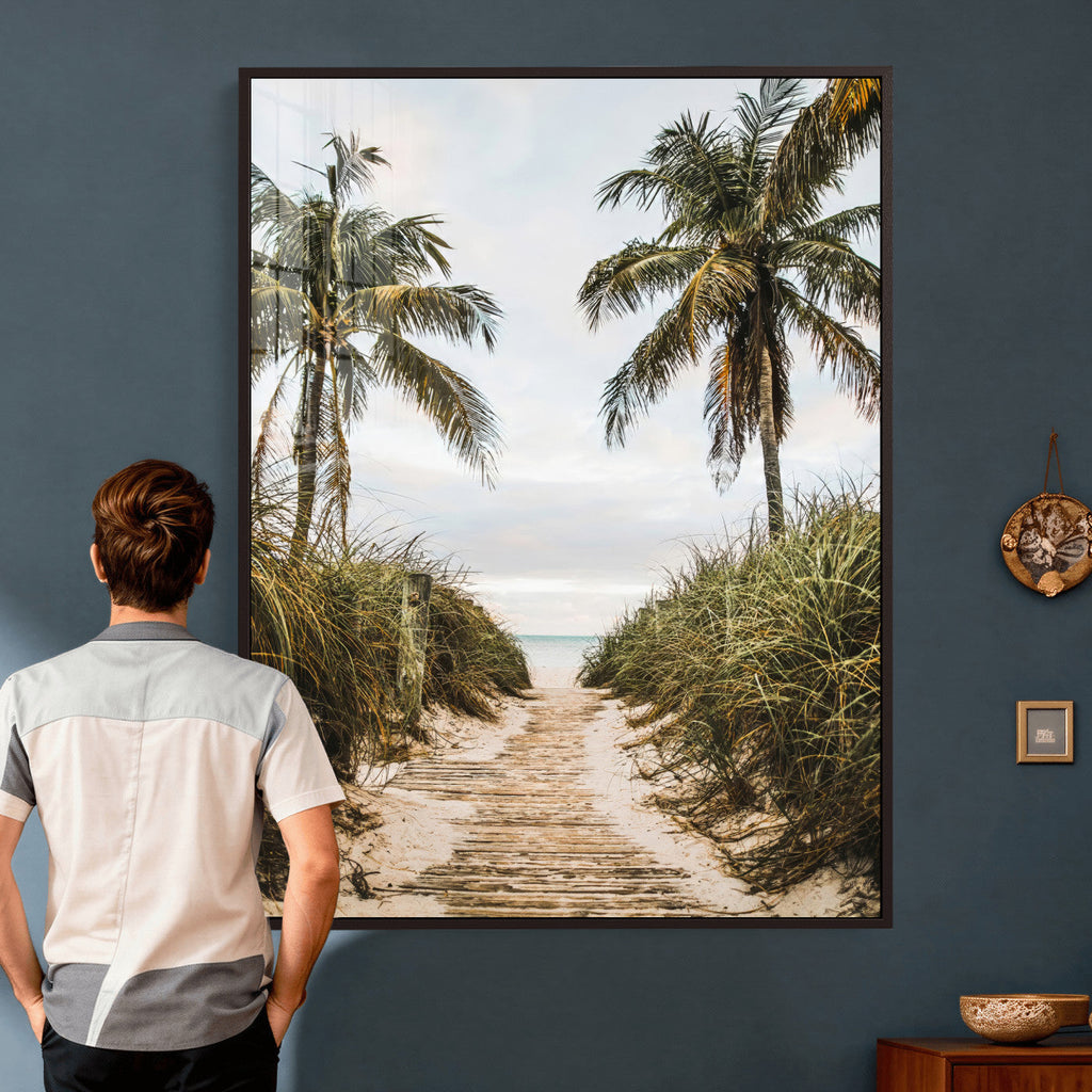 Tropical Palm Wall Art | Sandy Pathway Canvas Print, Ocean View