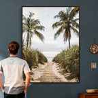 Tropical Palm Wall Art | Sandy Pathway Canvas Print, Ocean View