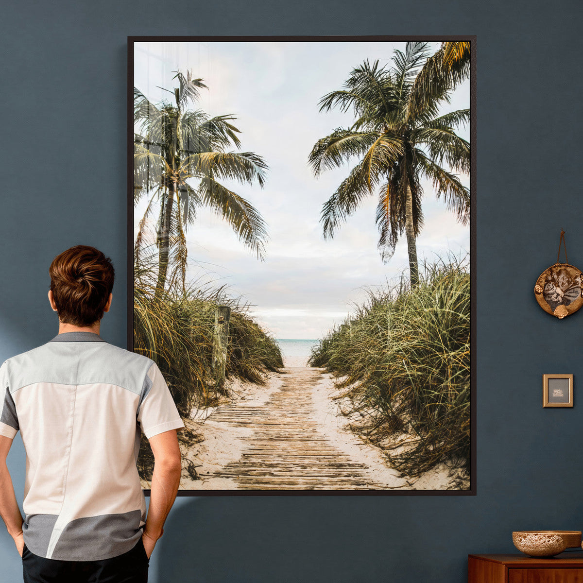 Tropical Palm Wall Art | Sandy Pathway Canvas Print, Ocean View