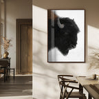 Western Rustic Wall Art Canvas Print, Framed Black and White Buffalo Photography, Wildlife Country Decor
