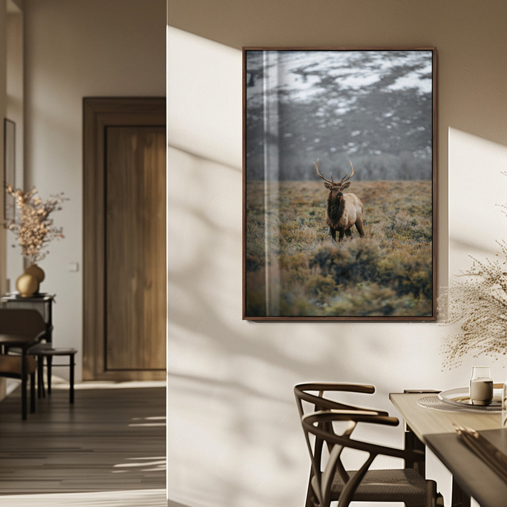 Wild Elk Wall Art Canvas Print, Framed Mountain Wilderness Majestic Animal Artwork
