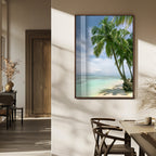 Tropical Beach Palm Trees Canvas Print, Framed Island Coastal Wall Art Ocean Horizon