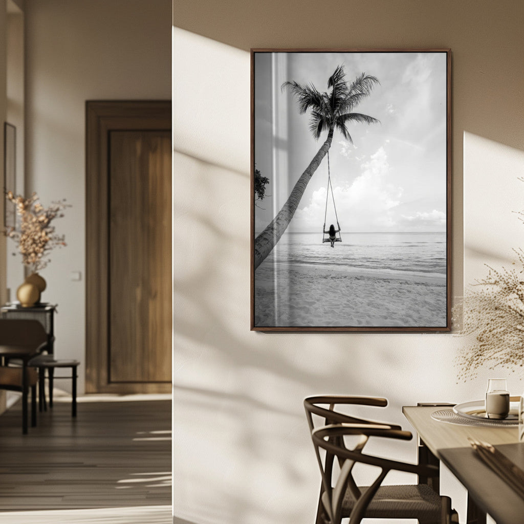 Black White Palm Tree Wall Art | Framed Ocean View Canvas