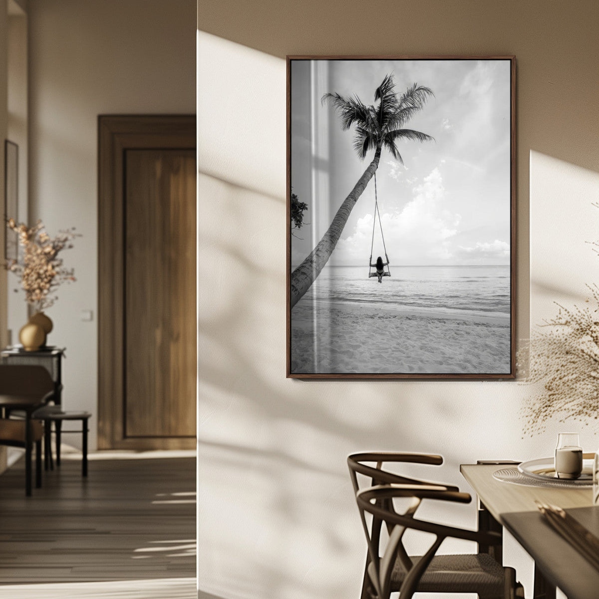 Black White Palm Tree Wall Art | Framed Ocean View Canvas