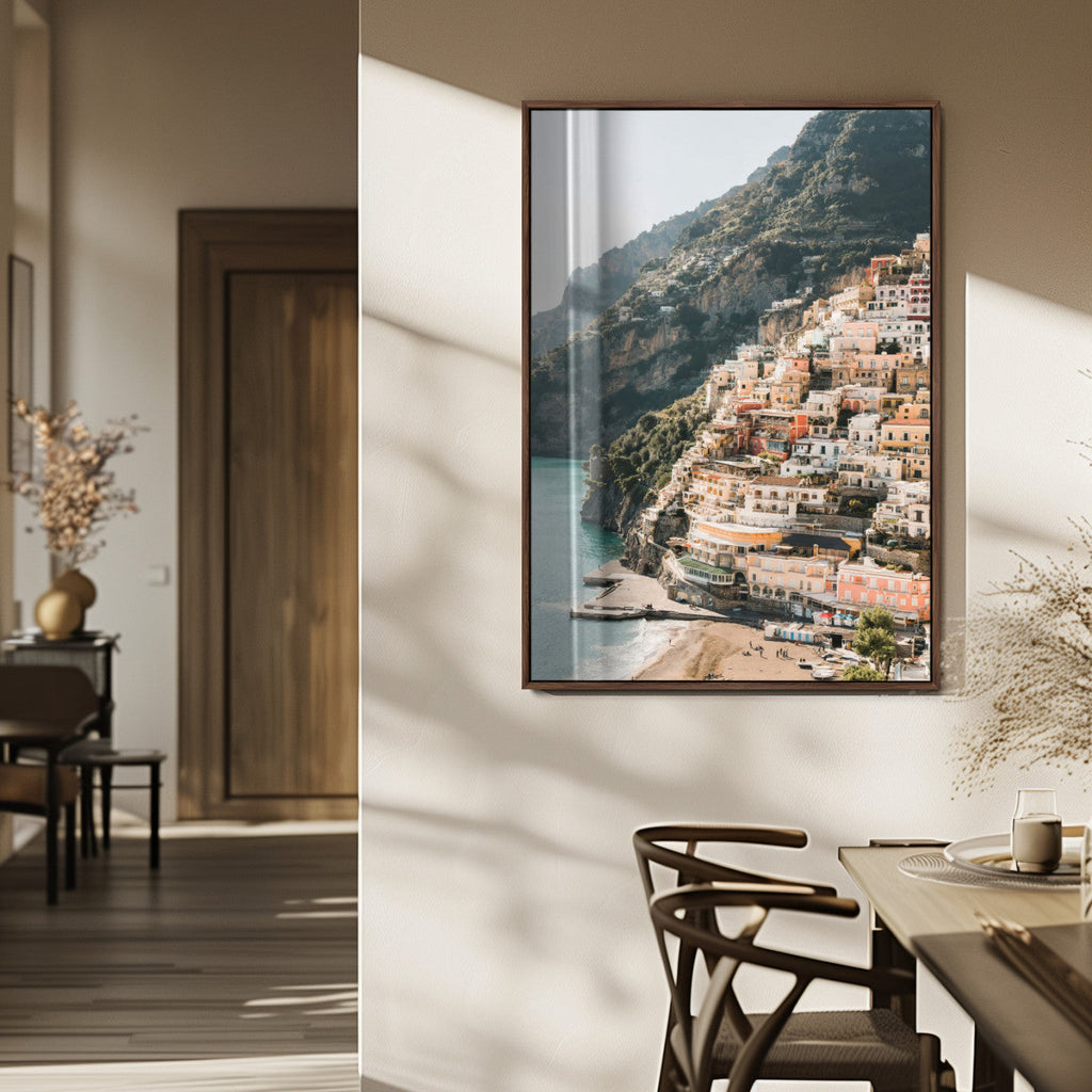 Mediterranean Coastal Cliffside Town Wall Art | Vibrant Seaside Canvas Print