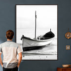 Minimal Boat Wall Art Canvas Print | Black and White Coastal Photography