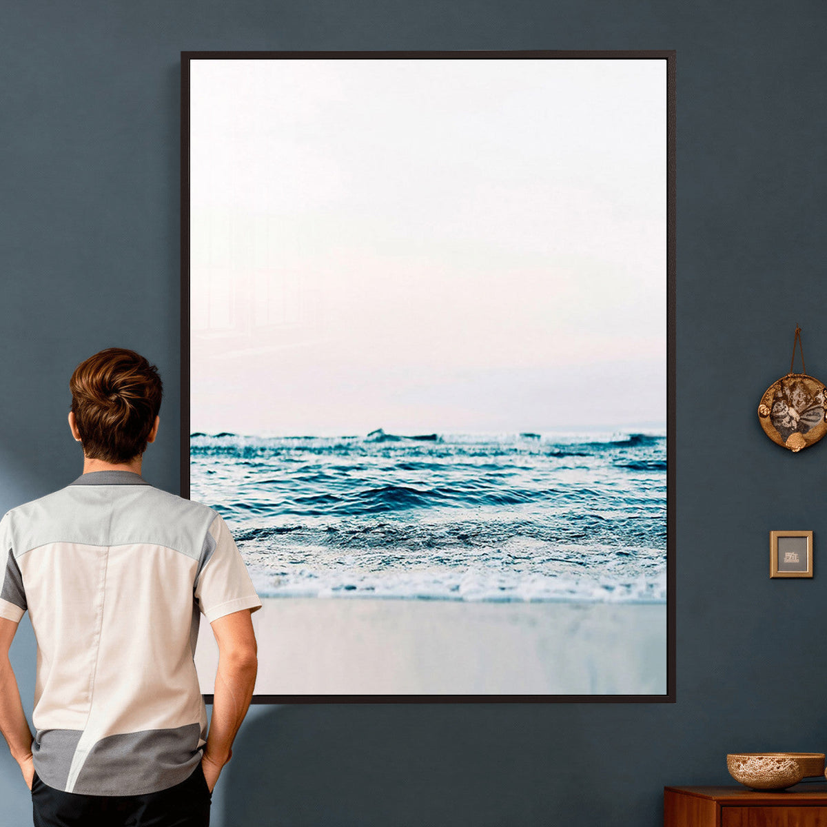 Ocean Wave Wall Art Canvas Print, Minimal Seascape