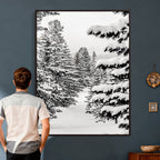 Winter Pine Forest Wall Art Canvas Print, Minimal Winter Landscape