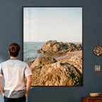 Rocky Coastline Wall Art Canvas Print, Minimal Coastal Landscape