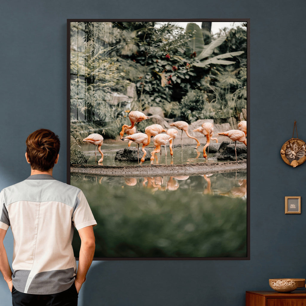 Flamingo Wall Art Canvas Print, Tropical Wildlife Scene