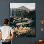 Desert Wall Art Canvas Print, Volcanic Landscape with Soft Wildflowers
