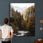 Autumn Forest Mountain Wall Art Canvas Print, Nature Landscape