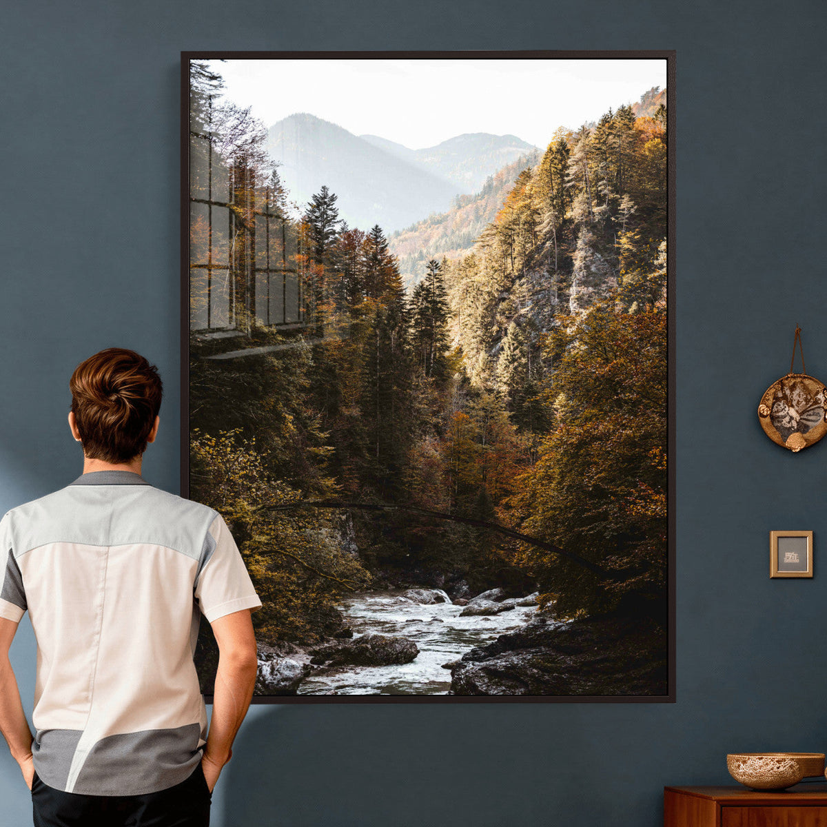 Autumn Forest Mountain Wall Art Canvas Print, Nature Landscape