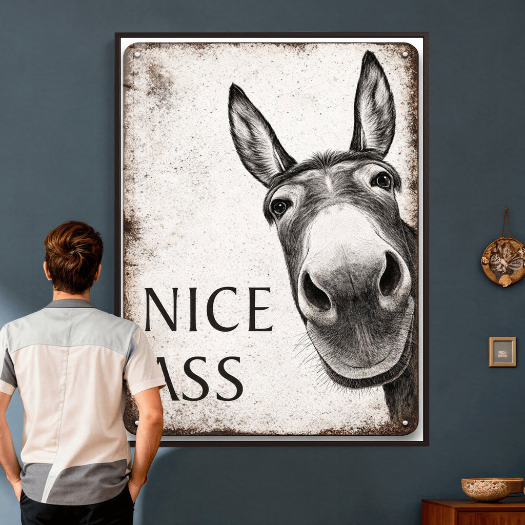 Funny Donkey Bathroom Wall Art Canvas Print, Nice Ass Farm Animal Sign