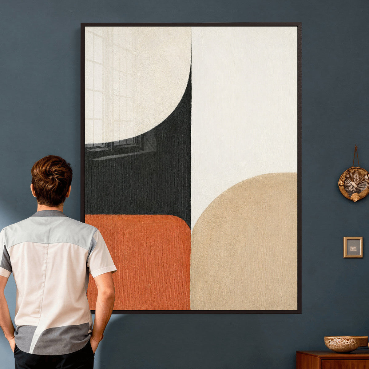 Geometric Abstract Wall Art Canvas Print, Orange Blue