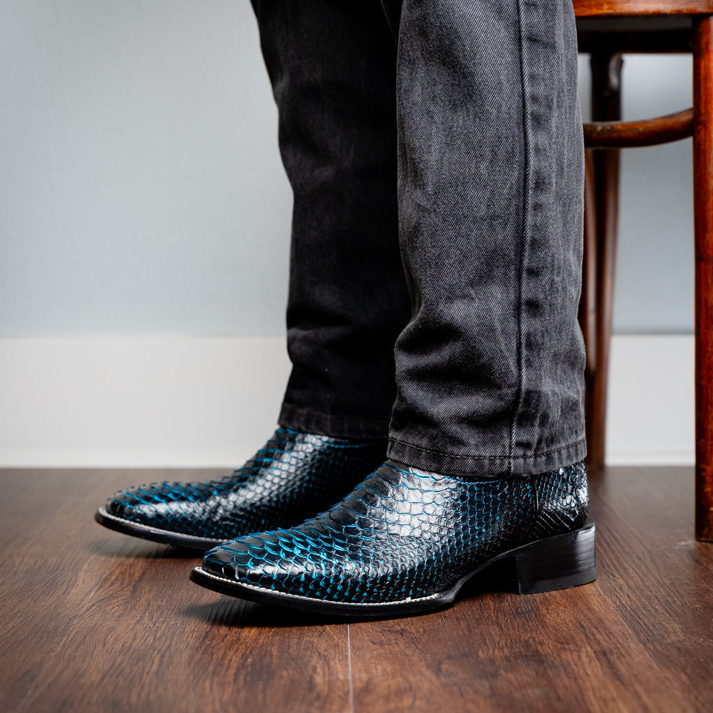Western Collection Missouri // Python Leather Cowboy Boot // Black + Blue