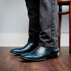 Western Collection Missouri // Python Leather Cowboy Boot // Black + Blue