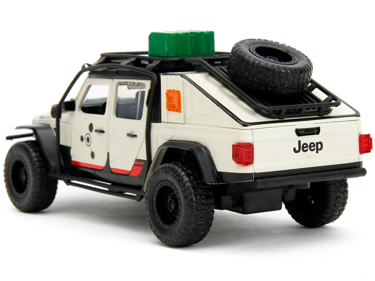 Jeep Gladiator Pickup Truck with Equipment Shell Beige with Graphics "Biosyn Genetics" "Jurassic World Dominion" (2022) Movie "Hollywood Rides" Series 1/32 Diecast Model Car by Jada