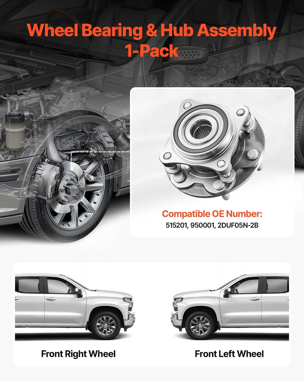 Front Wheel Bearing & Hub Assembly Fit for 2021 Toyota 4Runner Base Limited Nightshade Sport Utility Tacoma Edicion Especial Crew Cab Pickup 4-Door 4WD OEM 515201, Wheel Bearing Hub Assembly Set