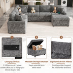 Sectional Sofa Pull-Out Sofa Bed Sleeper With A Storage Ottoman