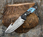 DAMASCUS EVOKE HOOK KNIFE, Resin & TURQUOISE HANDLE