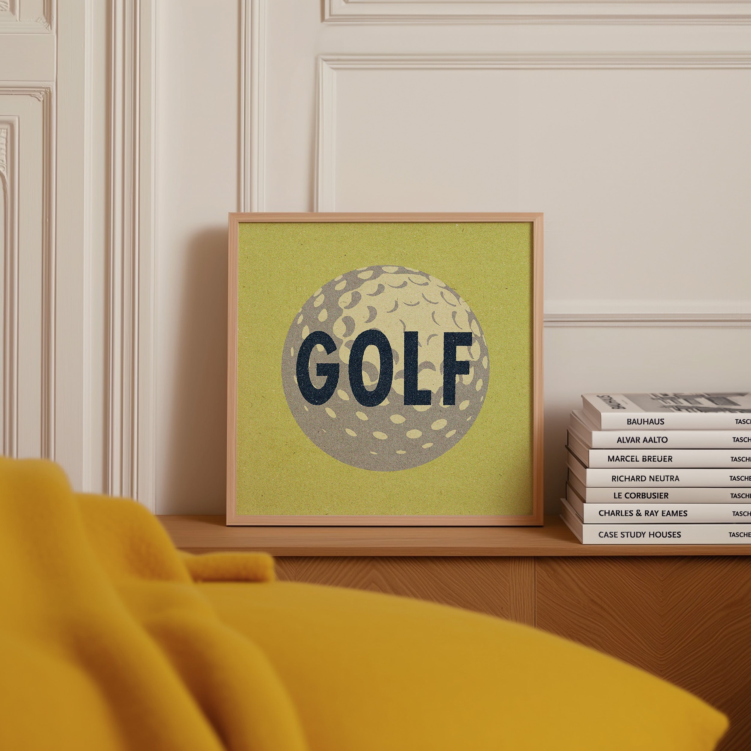 Retro Golf Ball Art Print Lemon Yellow