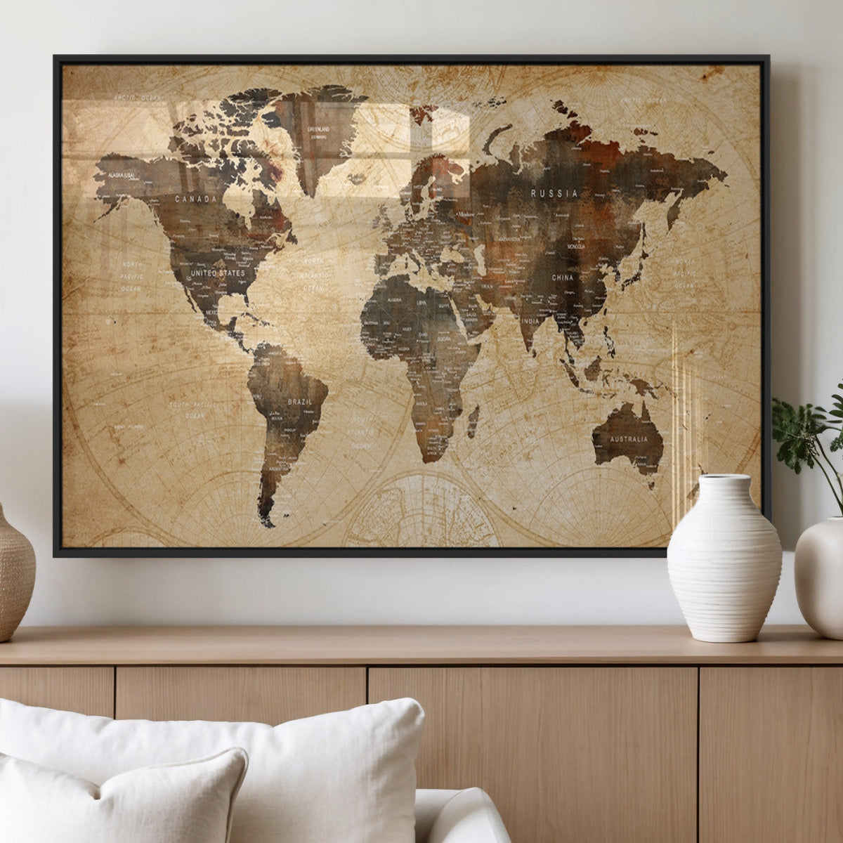 Push Pin World Map Canvas Print | Framed Travel Tracker Wall Art