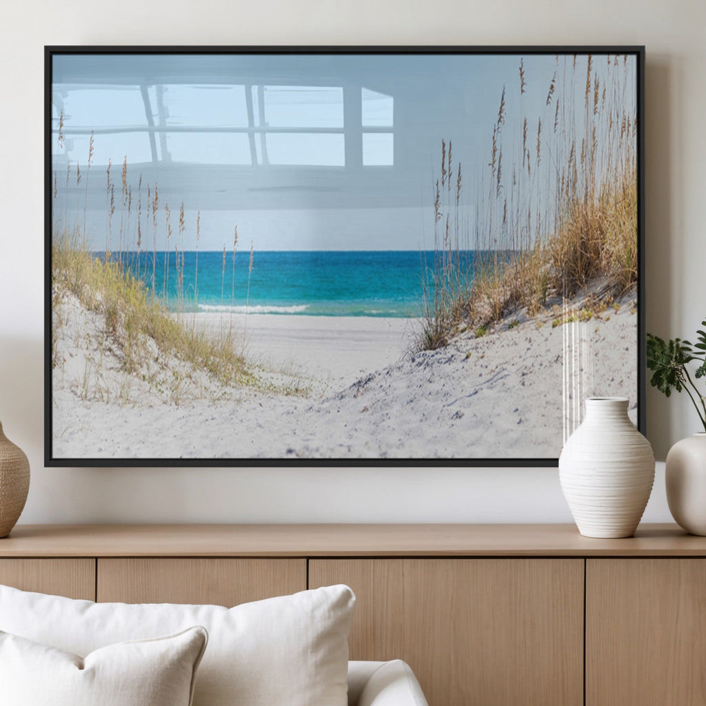 Serene Coastal Dune Path with Ocean View, 3-Panel Beach Canvas Wall Art