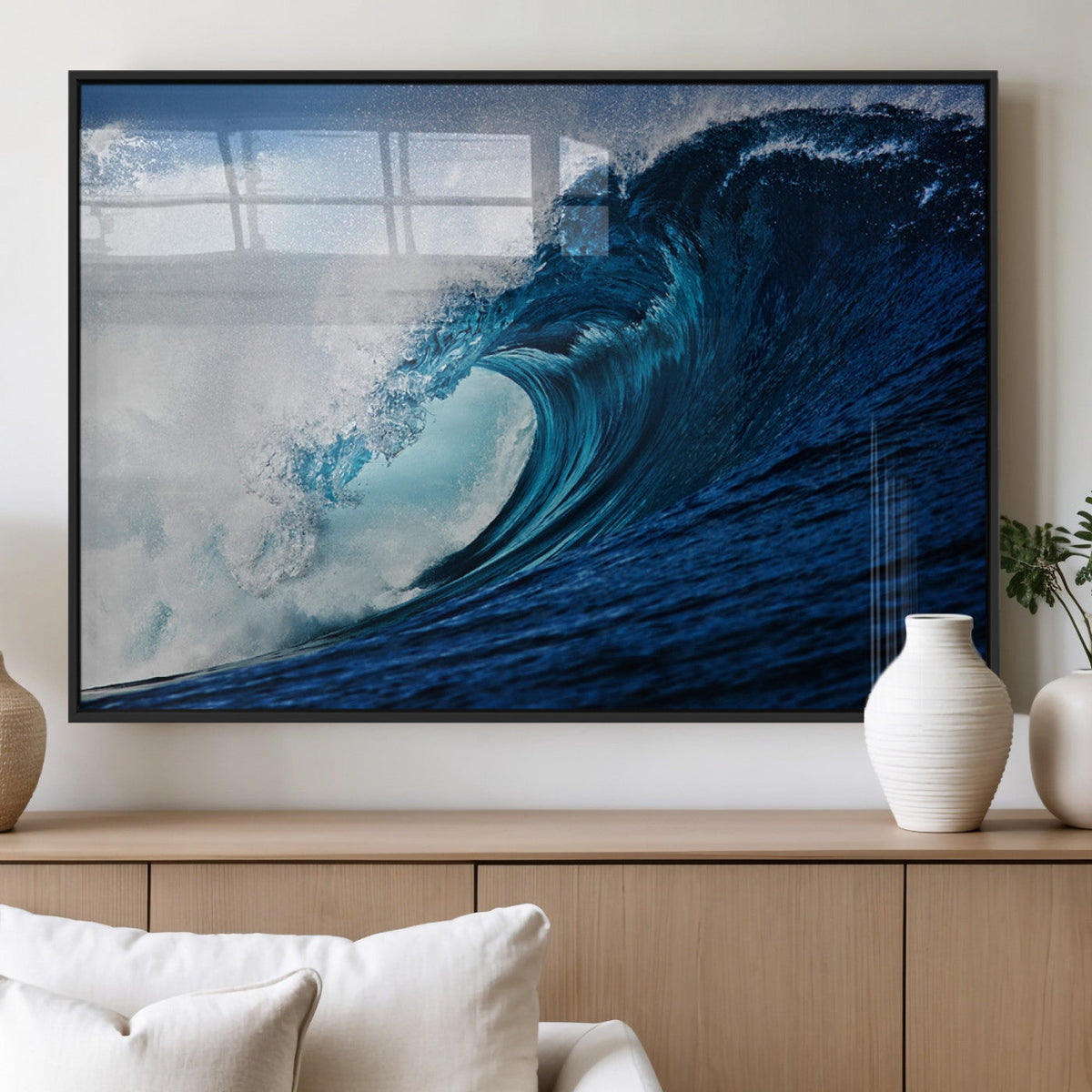 Ocean Wave at Sunset Canvas Art, Large Wall Print of Vibrant Water Waves