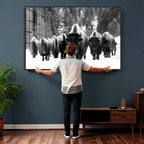Bison Herd in Snow Wall Art Canvas Print | Rustic Western Bison Wall Art for Living Room and Farmhouse Decor