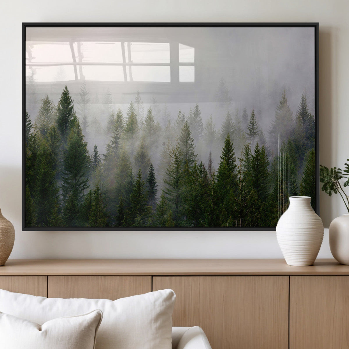 Forest Wall Art Canvas Print | Foggy Forest Wall Art | Pine Wood Forest Print