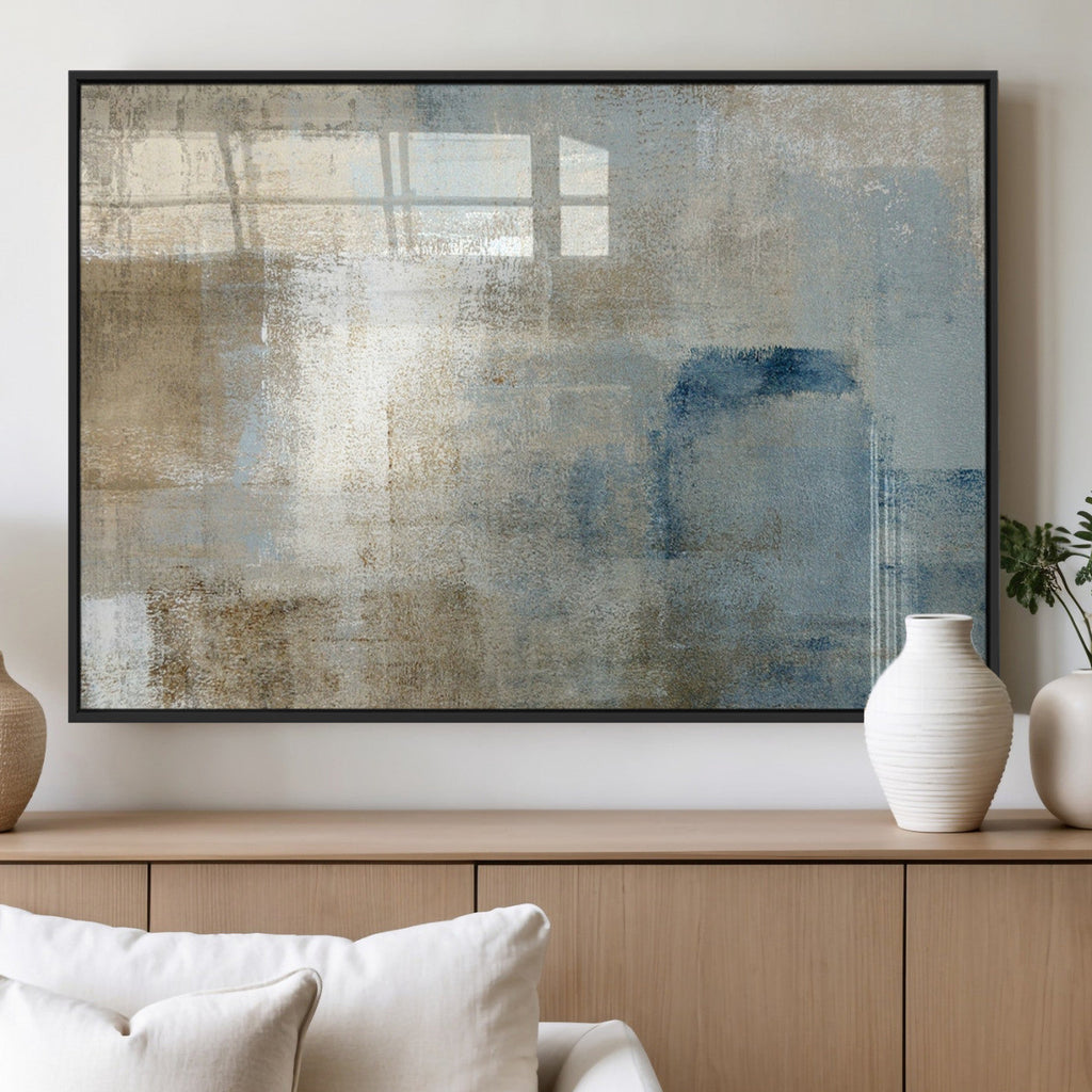 Abstract Blue and Beige Wall Art, Modern Minimalist Canvas Print Set