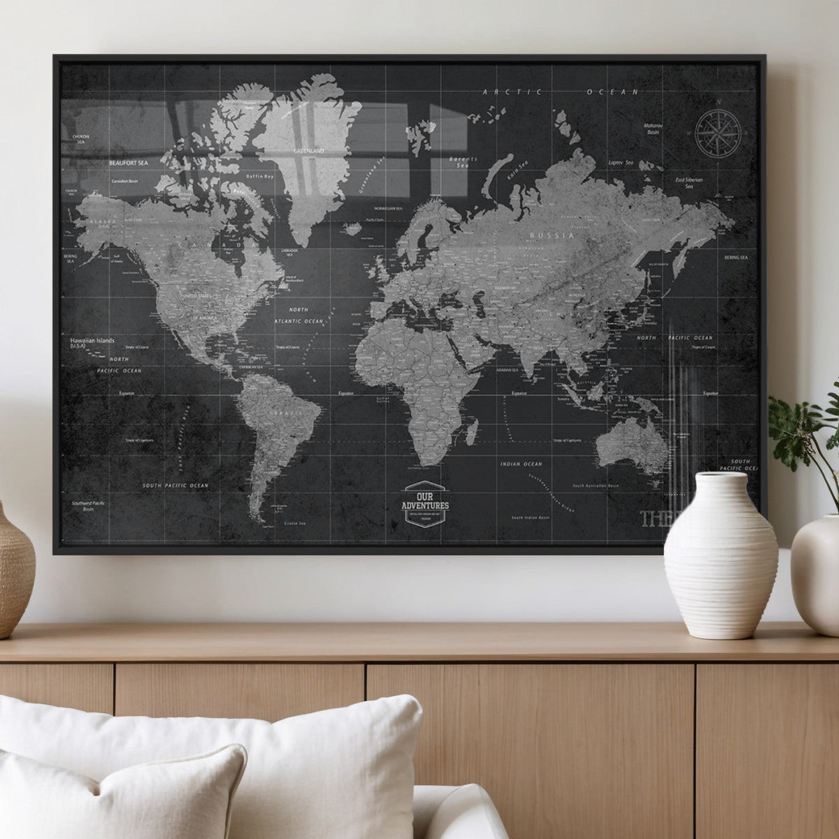 World Map Canvas Print, Detailed Map of the World Wall Art for Home or Office