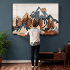 Rustic Abstract Wood Panel Effect Canvas | Mountain Range Top Wood Wall Art Canvas Print