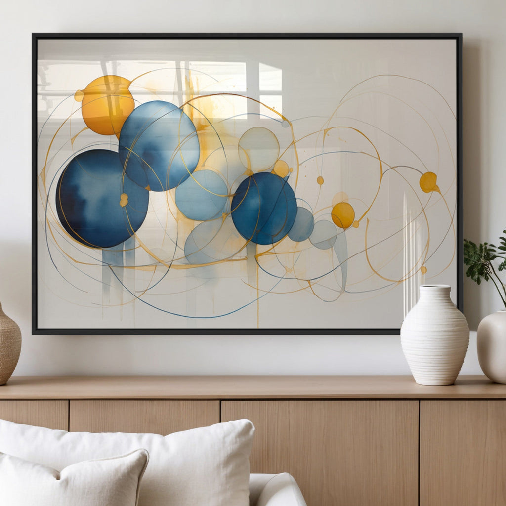Geometric Blue Orange Abstract Wall Art Canvas, Geometric Blue Orange Canvas Print